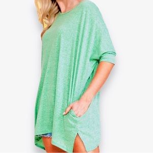 ACTING PRO Spacedye Mint Green Pocket Dolman Tee Oversized Loose Fit Tunic Top